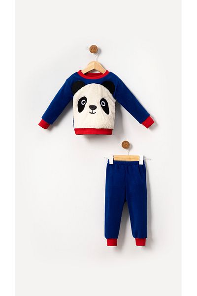 Bubito Blue Panda Visual Baby and Children's Fleece Winter Set
