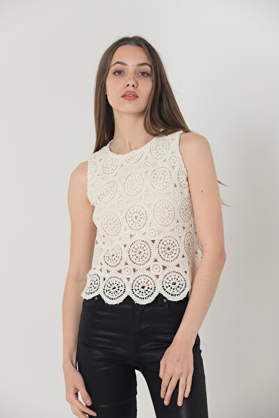 Miss Allos Round Neck Lace Knitwear Women's Sweater