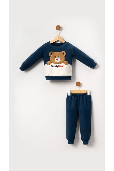 Bubito Winter Set with Polar Teddy Bear Image for Baby Boy and Child - Indigo