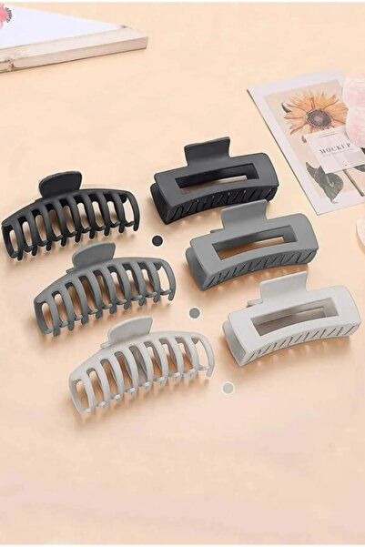 MioArt طقم مشبك شعر نسائي مكون من 6 قطع بلون رمادي كبير مقاس Xl (مشابك شعر ملونة مقاس 11.8 سم)