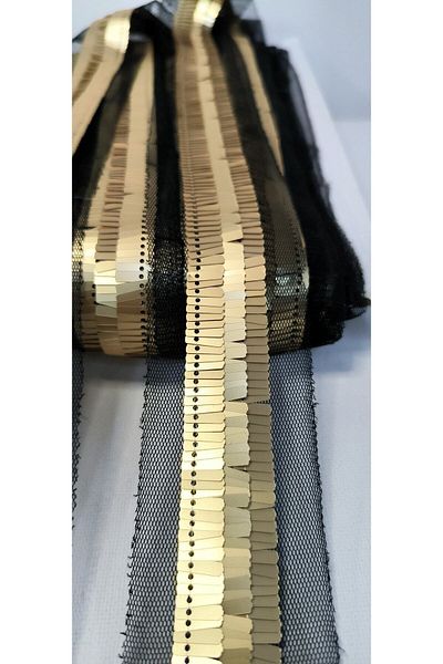 ALTAY TEKSTİL ÜRÜNLERİ GOLD PUL PAYET STRIP ON BLACK TULE