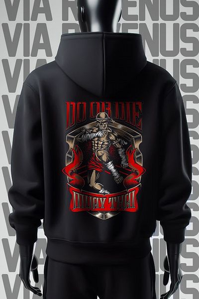 Vordevia Φούτερ με μαύρη κουκούλα Muay Thai Do Or Die 3 νημάτων - Μπροστά και πίσω στάμπα