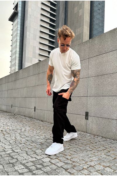 corfixman Baggy Black Cargo Pocket Trousers