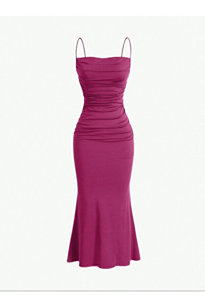 Dressco Maria - Askılı Drapeli Balık Form Maxi Elbise