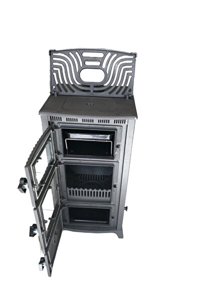 REKOR Lima Fırınlı Geniş Camlı Şömine Uyuyan Demir Döküm Tuğlalı Kuzine Soba ...