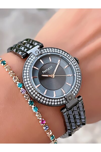 Ferrucci علبة من الحجر الصلب بحبل فولاذي 3 ATM مقاومة للماء للنساء + سوار هدية