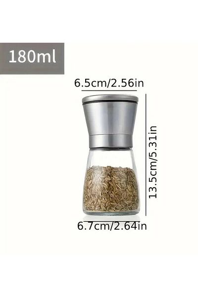 BRE HOME 2 Pieces Stainless Steel with Lid Glass Container Spice Grinder Pepper Salt Grinder