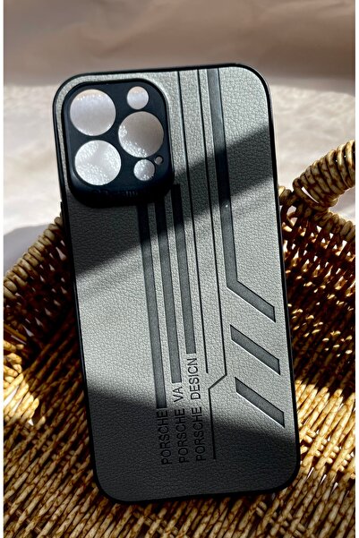 meax İphone 13 pro deri desenli silikon gri kılıf