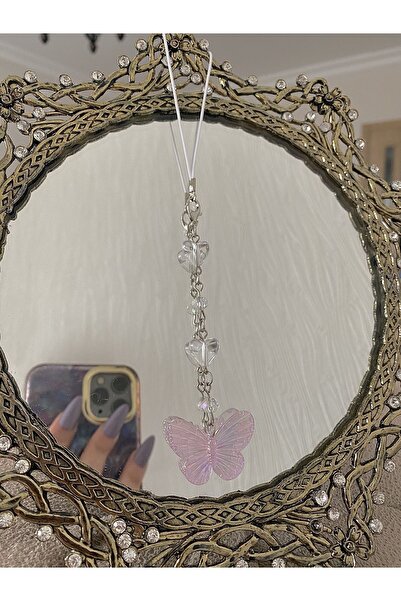 bohemian takı tasarim Lila Kelebekli Telefon Charmı Telefon İpi