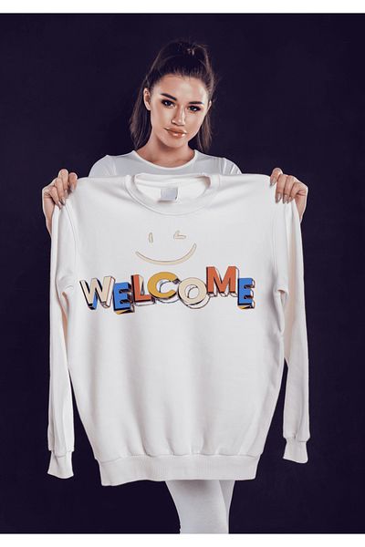 LAND MODA Φούτερ Oversize με λευκό στάμπα