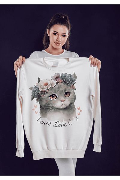 LAND MODA Φούτερ Oversize με λευκό στάμπα