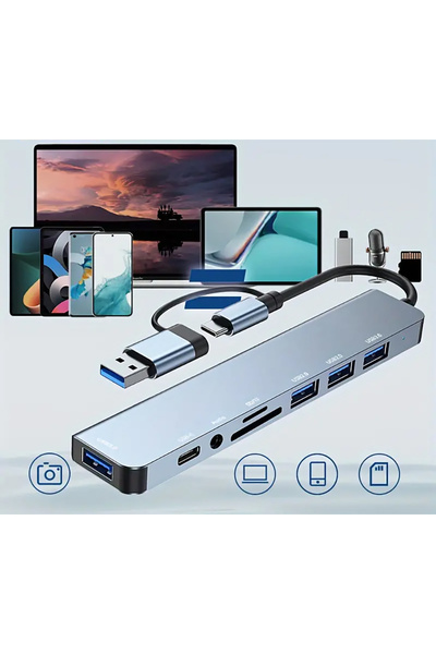 Foxyn FXN-773 MacBook Pro/Air USB 3.0 Çoklayıcı SD/TF USB-C TYPE C Kart Okuyucu Çevirici Adaptör