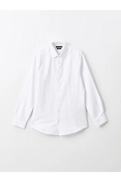 LC Waikiki Lcwaikiki Formal Buxe White Slim Fit Long Sleeve Dobby Shirt for Men