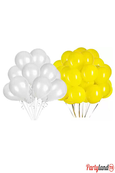 PartylandTR 25 Adet Sarı Beyaz Balon