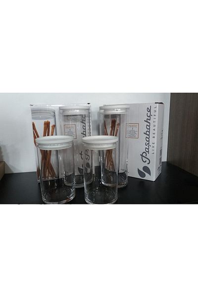 Paşabahçe Vacuum Glass Jar - Glass Food Storage Container 4 Pieces 2 Sizes (white)