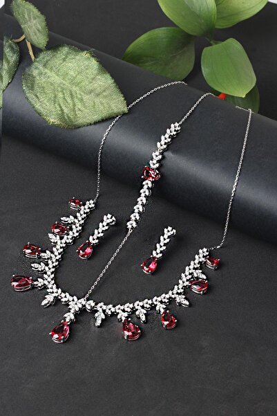 BY BARUN SİLVER Gümüş Set Gerdanlık Safir Zümrüt Yakut Rengi 925 Ayar Zirkon ...