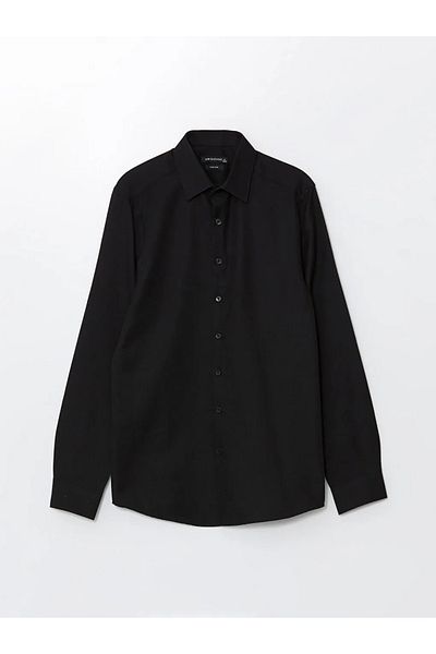 LC Waikiki LCWAIKIKI - Cămașă neagră pentru bărbați, slim fit, cu mânecă lungă