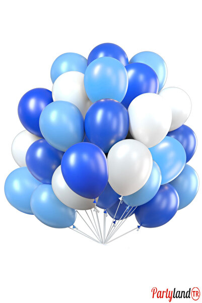 PartylandTR 25 Adet Açık Mavi Koyu Mavi Beyaz Balon