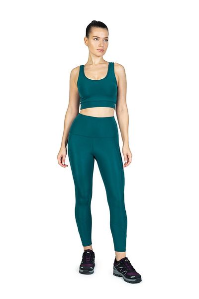The Step Sports Jambiere de yoga cu talie înaltă verde petrol - cu buzunare, 21"