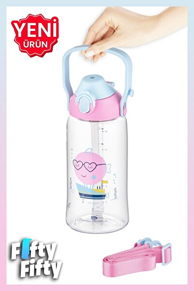 Uzspace 730ml Tritan Tek Kapak Çift Kullanım Pipetli/pipetsiz Askı Aparatlı Tritan Çocuk Su Matarası