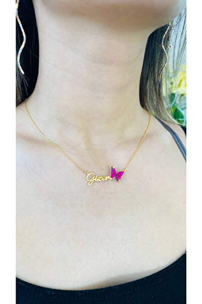 gümüşevibyunus Gamze Yazılı Kelebek Figürlü 925 Ayar Altın Renk Gümüş İsimli ...