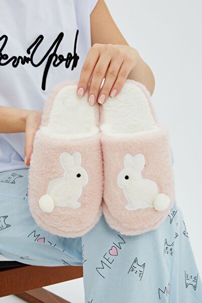 Moda Devrin شبشب منزلي مصنوع من الفراء على شكل أرنب ناعم (قد يكون هناك اختلاف في الظل بسبب تغيير القماش)