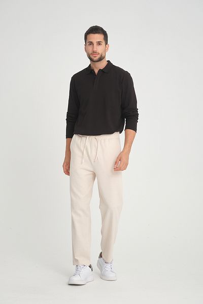 MERİCEY Baggy Men's Beige Linen Trousers