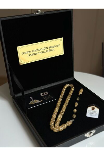 Kehribarstore Özel Yazılı, Özel Kutulu Altın Parçacıklı Tesbih Erkek Hediye Sertifikalı Kişiye Özel İsimli