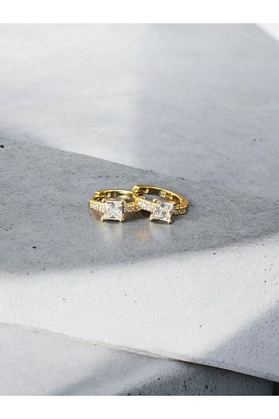 NiAccessory New Season - Steel Colored Single Stone Hoop Earrings