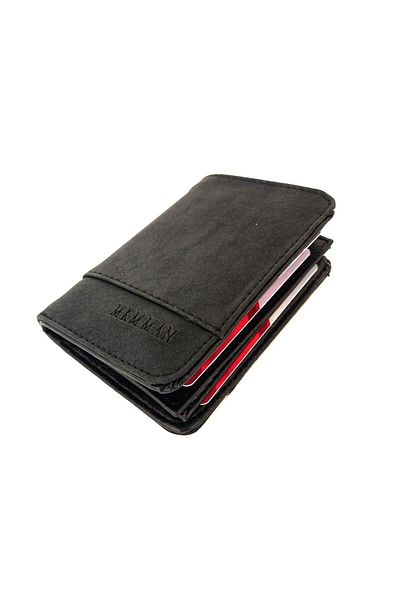MKM MAN Men's Nubuck Black Wallet 15 Compartments