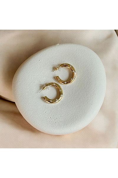 NiAccessory New Season Thick Hoop - Small Stone Detailed Earrings
