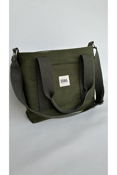 Sowa Collection Khaki Canvas Snap Fastener Bag for Women - Adjustable Cross Strap, Hand and Shoulder Bag, L:30 W:35 W:10 cm