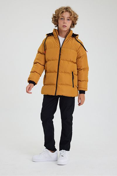 CIVILTIPOLO Yellow Puffer Jacket for Boy - Detachable Hood and Fur Detail, Windproof