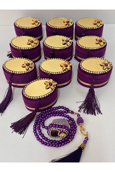 çeyizlik setim 1 Piece in Velvet Box - Zikrmatik and Rosary Set, Gift Dowry Package Rosary