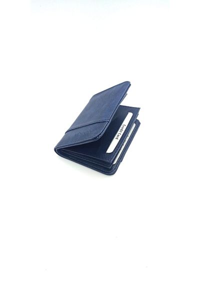 MKM MAN Men's Nubuck Navy Blue Wallet 15 Compartments