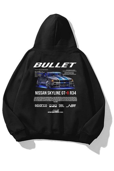 Aesthia Bullet Printed Black Hooded Fast Sweatshirt - Mingalondon