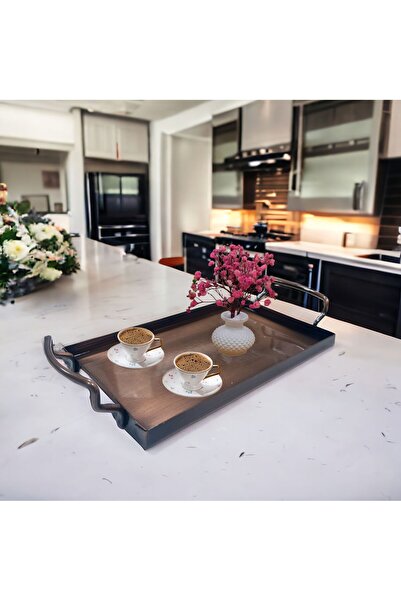 LUCKYHOMES صينية مستطيلة مطلية بالنحاس المقاوم للصدأ مقاس 25 سم بمقبض سلكي