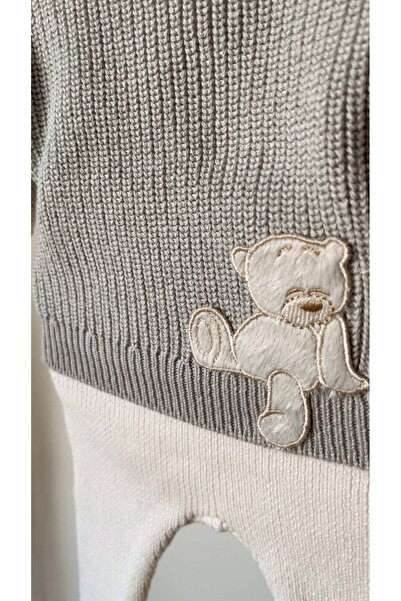 Nipperland Teddy Bear Patterned Baby Boy Knitwear Top and Bottom Set