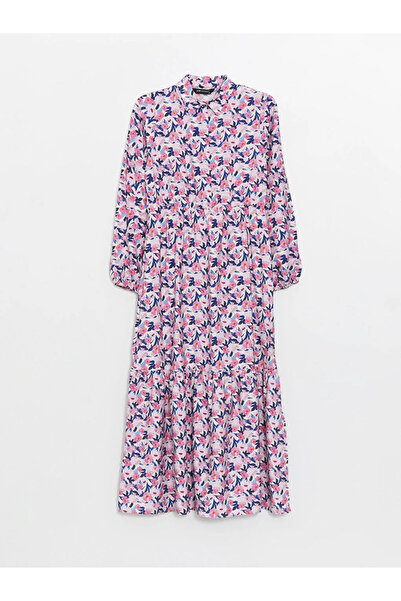 LC Waikiki Dámské šaty s dlouhým rukávem a květinovým košilovým límcem LCW Mo...