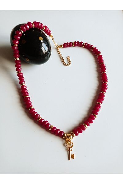 PİRAMİGO Root Ruby Necklace Natural Stone Key Pendant