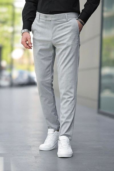 DOPPİO'N DENİM Men's Gray Flexible Lycra Slim Fit Fabric Trousers