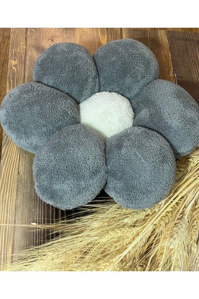 happyteks Papatya Gri Rengi Kırlent Peluş Yastık Minder Dekoratif