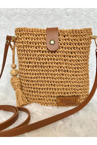 zümal tekstil tasarım Цветна дамска чанта от тъкана кожа - ръчно плетена харт...