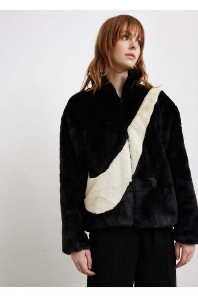 Nike Women's Oversized Faux Fur Swoosh Logo Jacket - Do3791 010
