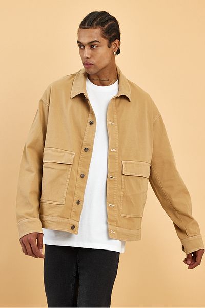 İLKCET MODA Jachetă pentru bărbați oversize spălată din Gabardine