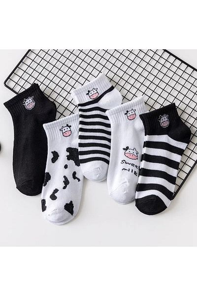 WORTHY SOCKS 5 Συσκευασία Unisex Βαμβακερές κάλτσες με σχέδιο αγελάδας