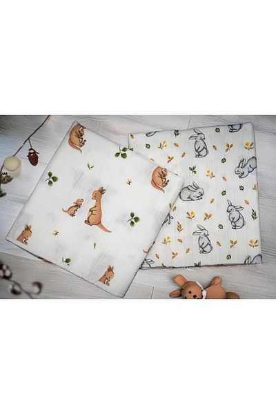 Ferdys Set of 2 100% Cotton Organic Muslin Blanket - 80x90