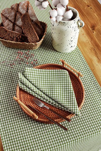 Wellstil Șervețele de in kaki Arya 6 piese - Decor pentru picnic în carouri 40x40 cm
