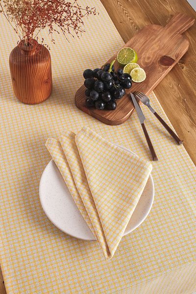 Wellstil Arya |   6-Piece Linen Piti Checkered Yellow Napkin - Picnic Decoration 40 X 40 cm