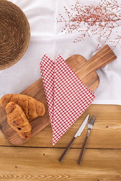 Wellstil Arya |   6-Piece Linen Piti Checked Red Napkin - Picnic Decoration 40 X 40 cm